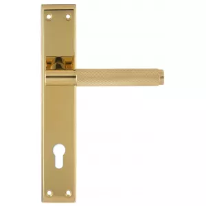 Дверная ручка на планке Extreza TUBA-PL13-CYL85-F07-F06 (TUBA 126) матовая латунь глянец (планка F06)