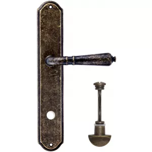 Дверная ручка PETRA (Петра) 304 на планке PL01 античная бронза F23 сантехническая завертка WC