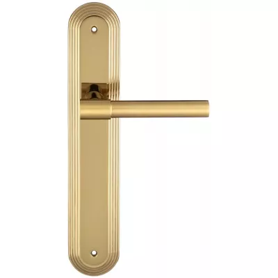 Дверная ручка Extreza NUVO 125 на планке PL05 полированная латунь / матовая латунь F01 без доп. запирания PASS