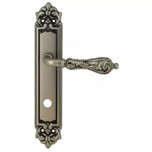 Дверная ручка GRETA (Грета) 302 на планке PL02 старинное серебо матовое + черный F64 сантехническая завертка WC