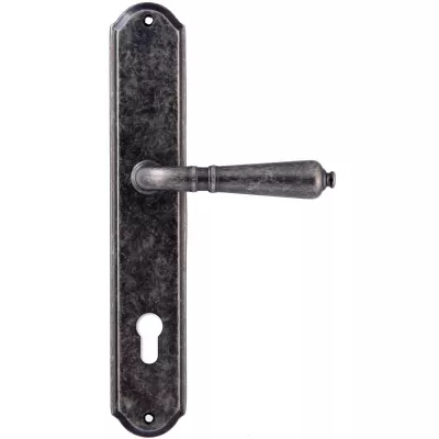 Дверная ручка Extreza PETRA (Петра) 304 на планке PL01 античное серебро F45 под цилиндровый механизм CYL