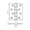 Петля стальная 125*75*2,5, 4 подшипника, б/колп., цвет бронза античная, IN125-4BB FH AB