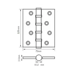 Петля стальная 125*75*2,5, 4 подшипника, б/колп., никель матовый