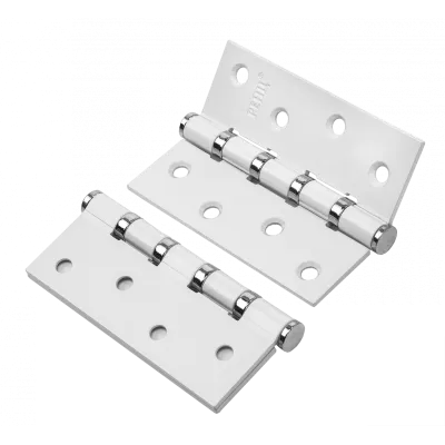 Петля стальная 100*75*2,5, 4 подшипника, с колп., цвет супер белый/хром блестящий, IN100-4BB FH SW/CP