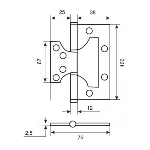 Петля стальная 100*75*2,5, 2 подшипника, б/колп., кофе (без врезки)