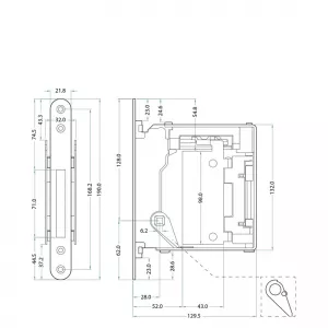 Bonaiti Комплект B NO-HA Mini 937 Замок WC магнитный для скрытых дверей с фиксатором POMOLO NO-HA CARTEL INOX и накладками NO-HA PLATE MDF 43.5X85.5X3 (2 шт), МАТОВЫЙ ХРОМ