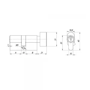 Цилиндровый механизм (AX102/60) AX1002Knob60 (25+10+25)/HD AB бронза 4Key с вертушкой