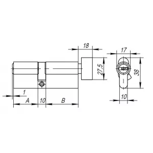 Цилиндровый механизм с вертушкой AX202/80 mm (40+10+30) CP хром 5 кл.