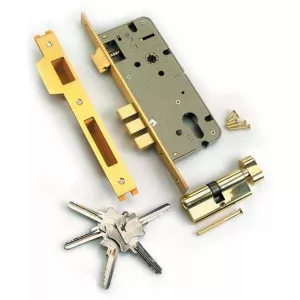 Замки врезные с защелкой (а=85мм, 3 прямоугольных ригеля) ARCHIE ключ-вертушка английский ключ L01-45-70 TR B, Латунь