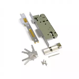 Замки врезные с защелкой (а=85мм, 1 плоский ригель, английский ключ) ARCHIE ключ-вертушка L03-45-70 TR N, Хром