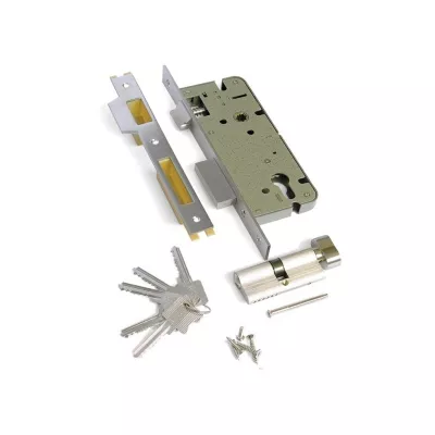 Замки врезные с защелкой (а=85мм, 1 плоский ригель, английский ключ) ARCHIE ключ-вертушка L03-45-70 TR N Хром