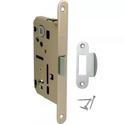 Механизмы FORME Замок врезной MECCANICO F120.12.50 Wc-95mm сантехнический с ответной планкой и шурупами, ПОЛИРОВАННЫЙ ХРОМ