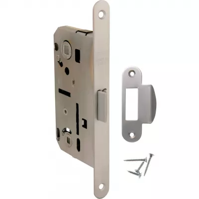 Механизмы FORME Замок врезной MECCANICO F120.12.51 Wc-95mm сантехнический с ответной планкой и шурупами, МАТОВЫЙ ХРОМ