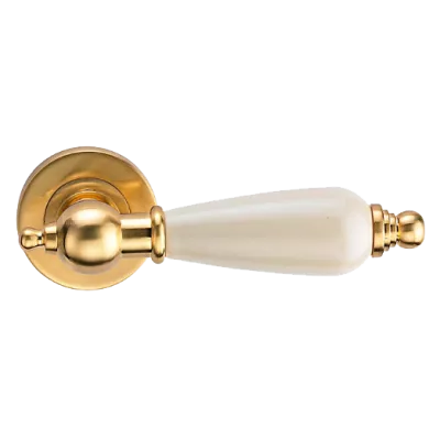 Ручки дверные на круглой розетке GENESIS керамика REDONDO S. GOLD, Цвет Золото матовое