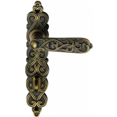 Ручки дверные на длинной планке GENESIS фиксатор WC ARABESCO ANT. COFFEE (OL), Цвет Кофе античный