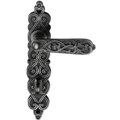 Ручки дверные на длинной планке GENESIS фиксатор WC ARABESCO BL. SILVER (OL), Цвет Серебро черненое