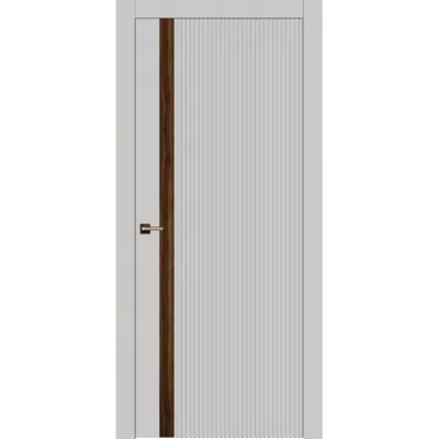 Дверь Офрам БАТИС глухая, эмаль белая, со вставкой шпон американский орех