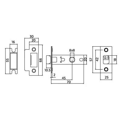 Защелки межкомнатные с пластиковым язычком BUSSARE  L6-45 PLAST B.NICKEL Чёрный никель