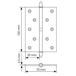 MS 100X70X2.5 L COF, Петля стальная левая,цвет-кофе