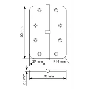 MSD-C 100X70X2.5 SG L, стальная петля скругленная левая без коронки, матовое золото