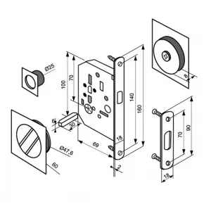 Комплект для раздвижных дверей Morelli, MHS-2 WC AB, цвет - античная бронза