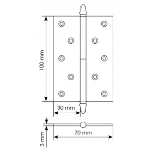 MB 100X70X3 SN L C, латунная петля с коронкой левая, белый никель