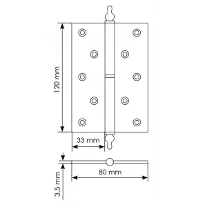 MB 120X80X3.5 PG R C, латунная петля с коронкой правая, золото