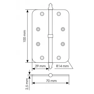 MS-C 100X70X2.5 AB R, стальная петля скругленная правая, бронза
