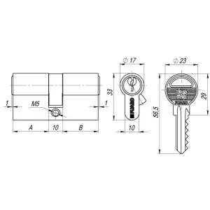 Цилиндровый механизм 100 ZA 60 mm (25+10+25) CP хром 5 кл.