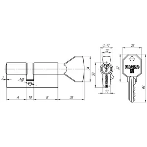 Цилиндровый механизм с вертушкой 100 CM 80 mm (35+10+35) 3 ключа CP хром