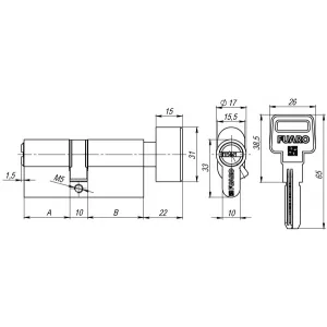 Цилиндровый механизм с вертушкой R602/68 mm (26+10+32) CP хром 5 кл.