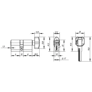 Цилиндровый механизм с вертушкой Z402/60 mm (25+10+25) PB латунь 5 кл.