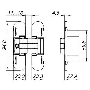 Петля скрытой установки U3D4000 SC (9540UN3D) мат. хром