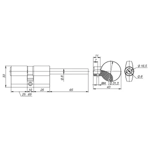 Цилиндровый механизм со штоком D-PRO507/95 mm (60+10+25) CP хром 5 кл.