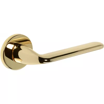 Дверная ручка Extreza HI-TECH "VIKI" 127 на круглой розетке R16 полированная латунь F01 (5 мм)