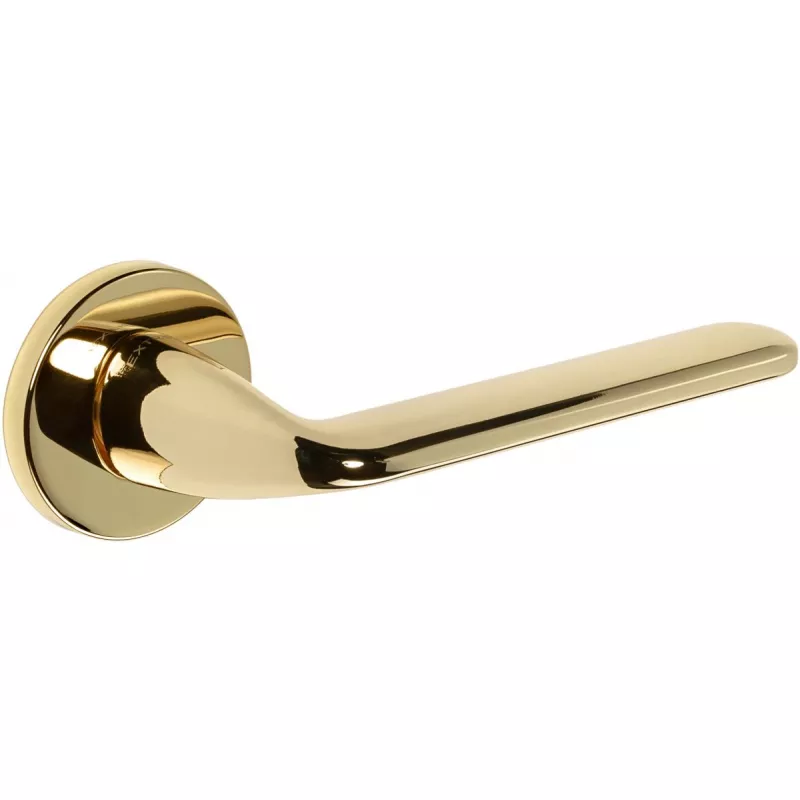 Дверная ручка Extreza HI-TECH "VIKI" 127 на круглой розетке R16 полированная латунь F01 (5 мм)