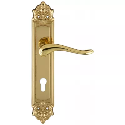 Дверная ручка Extreza "ARIANA" (Ариана) 333 на планке PL02 полированная латунь F01 под цилиндровый механизм CYL