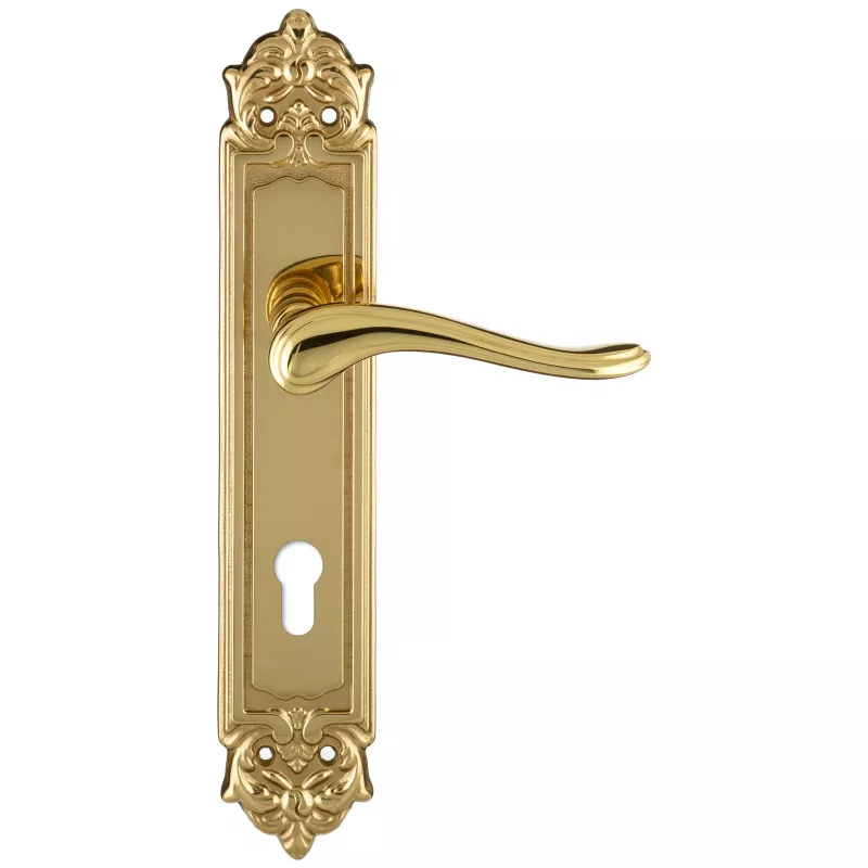 Дверная ручка Extreza "ARIANA" (Ариана) 333 на планке PL02 полированная латунь F01 под цилиндровый механизм CYL