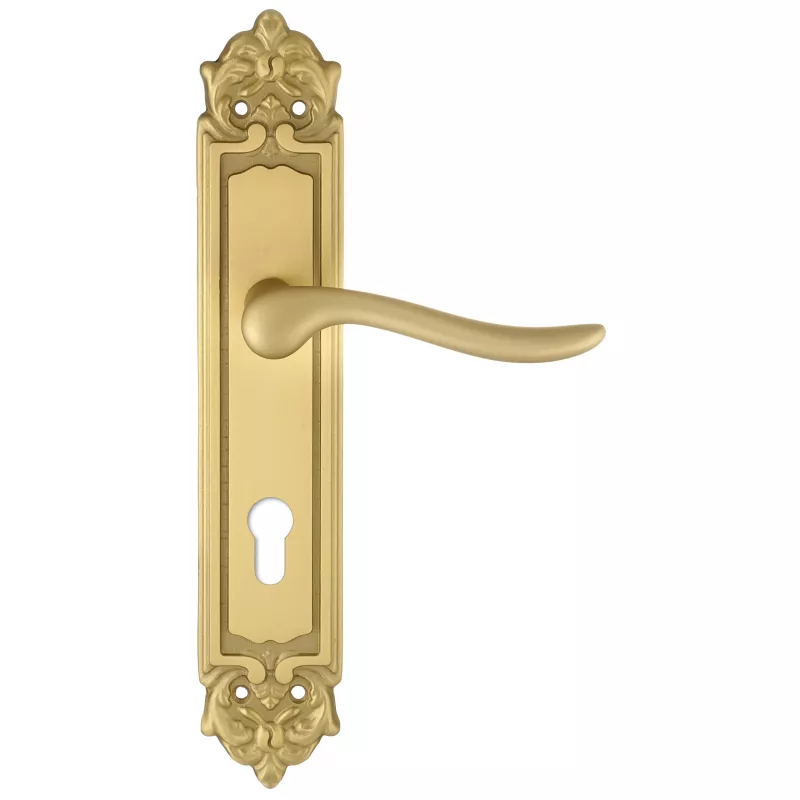 Дверная ручка Extreza "TOLEDO" (Толедо) 323 на планке PL02 матовая латунь F02 под цилиндровый механизм CYL