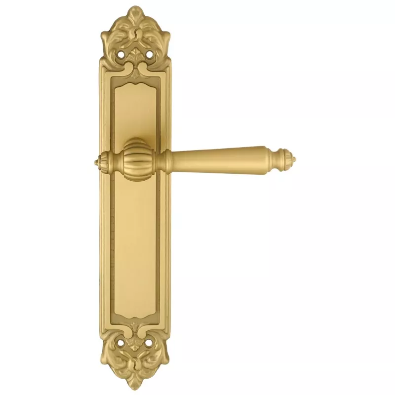 Дверная ручка Extreza "DANIEL" (Даниел) 308 на планке PL02 матовая латунь F02 без доп. запирания PASS