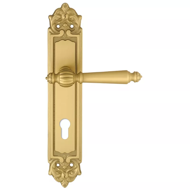 Дверная ручка Extreza "DANIEL" (Даниел) 308 на планке PL02 матовая латунь F02 под цилиндровый механизм CYL