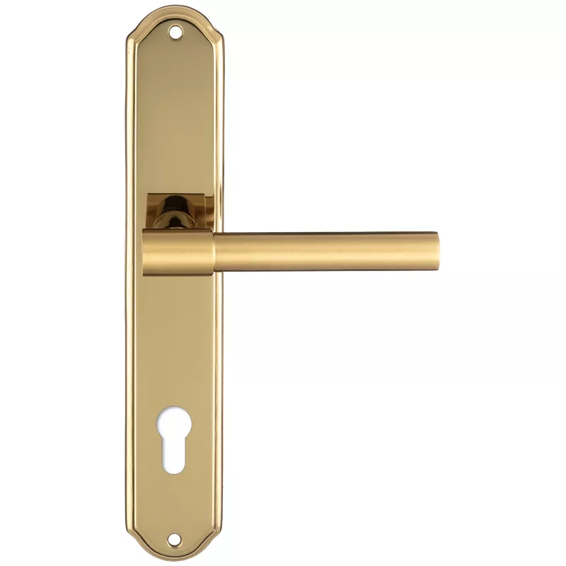 Дверная ручка Extreza "NUVO" 125 на планке PL01-CYL-85 матовая латунь / латунь F01