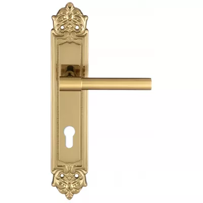 Дверная ручка Extreza "NUVO" 125 на планке PL02-CYL-85 матовая латунь / латунь F01