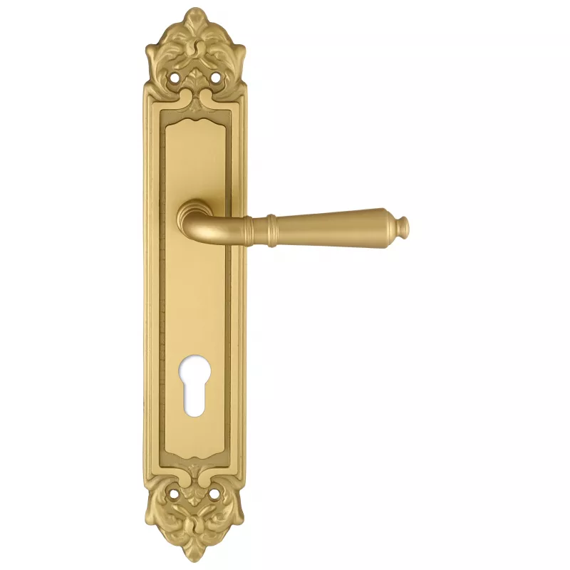 Дверная ручка на планке под цилиндр Extreza "PETRA" 304 PL02-CYL-85 матовая латунь F02