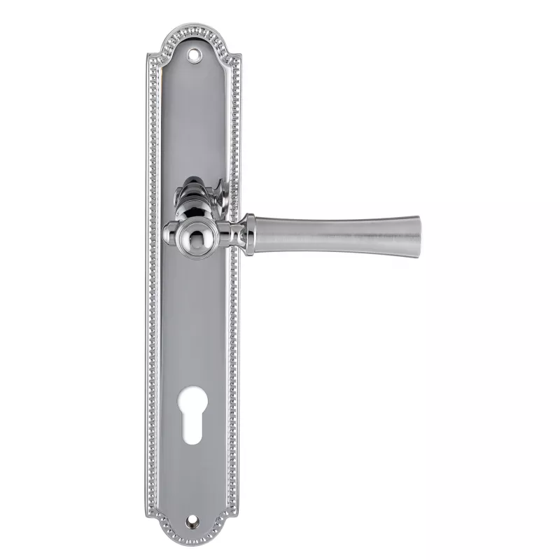 Дверная ручка на планке Extreza "DEZI" 309 PL03-CYL-85-F05-F04 матовый хром / хром / планка хром