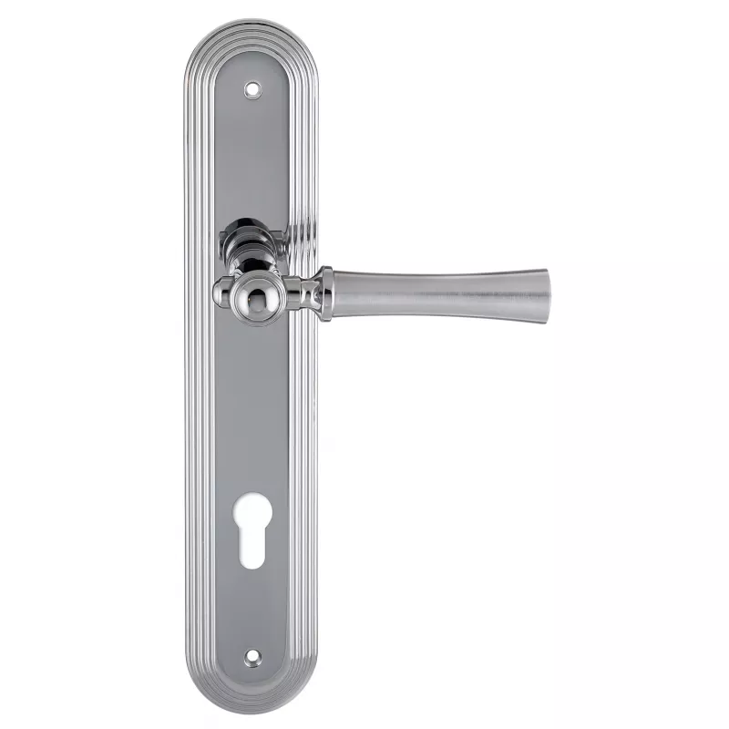 Дверная ручка на планке Extreza "DEZI" 309 PL05-CYL-85-F05-F04 матовый хром / хром / планка хром