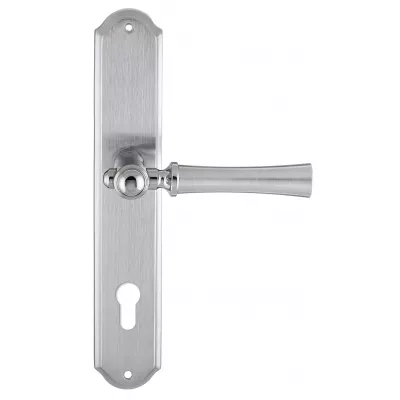 Дверная ручка на планке Extreza "DEZI" 309 PL01-CYL-85-F05-F04-F05 матовый хром / хром / планка матовый хром