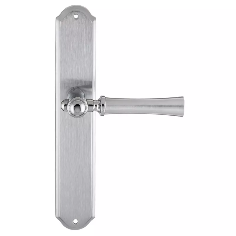 Дверная ручка на планке Extreza "DEZI" 309 PL01-F05-F04-F05 матовый хром / хром / планка матовый хром