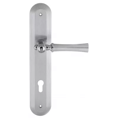 Дверная ручка на планке Extreza "DEZI" 309 PL05-CYL-85-F05-F04-F05 матовый хром / хром / планка матовый хром