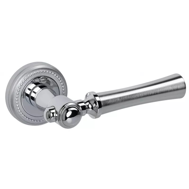 Дверная ручка на розетке Extreza DEZI-R03-F05-F04-F05 (DEZI 309) матовый хром / хром / кольцо матовый хром